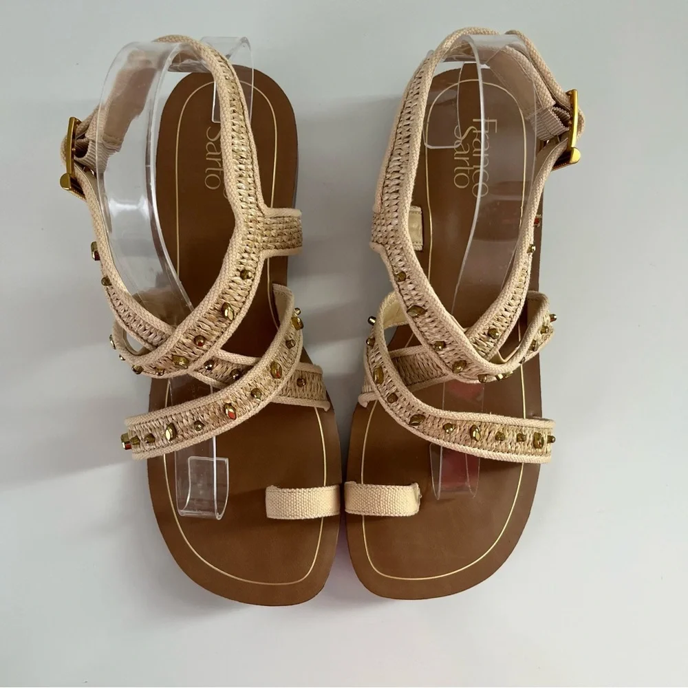FRANCO SARTO Ina Toe Loop Sandal In Natural Raffia NEW - Picture 4 of 12